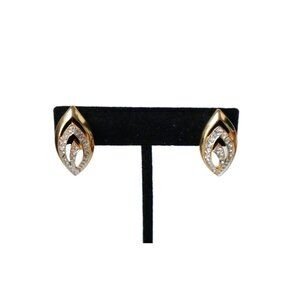 Vintage Pierced Earrings Gold Toned with Rhinestones